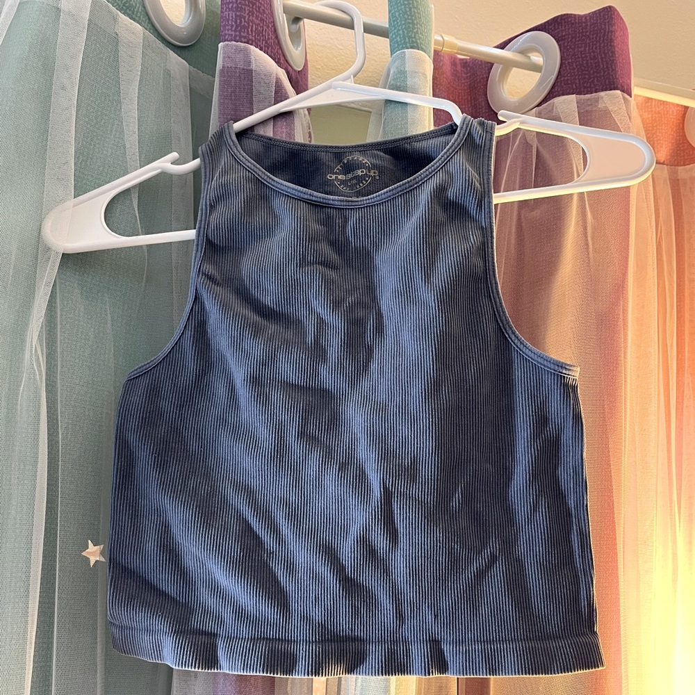 Vintage one step up. Size large. Blue tank top crop.